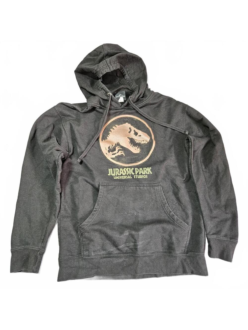 Universal Studios Jurassic Park Hoodie Size M Black Pullover Logo Sweatshirt